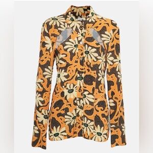 Nanushka‎ Orange Floral Print Crepe Cut-Out Button down Top XS